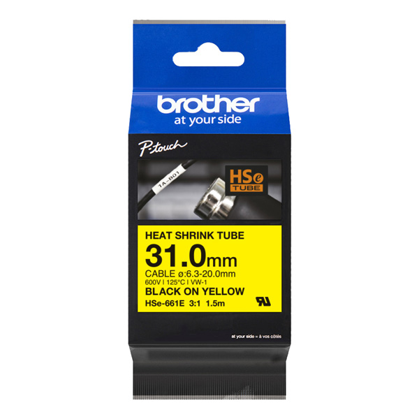 Smršťovací bužírky Brother HSe-661E, 31mm x 1,5m, černý tisk/žlutý podklad