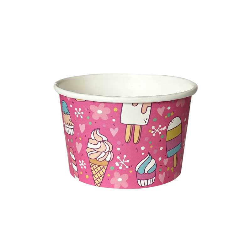 Miska papírová na zmrzlinu, 250 ml, růžová, tisk Ice Cream, 50 ks