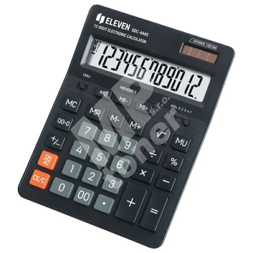 Kalkulačka Eleven SDC-444S, černá, stolní, dvanáctimístná, duální napájení 1