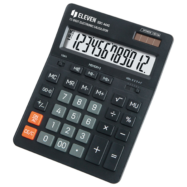 Kalkulačka Eleven SDC-444S, černá, stolní, dvanáctimístná, duální napájení