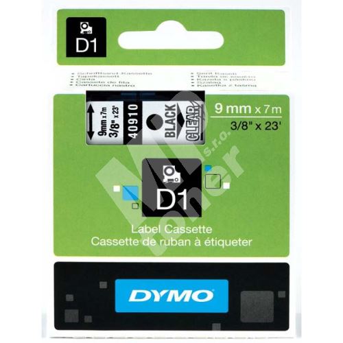 Páska Dymo D1 9mm x 7m, černý tisk/průhledný podklad, 40910, S0720670 1