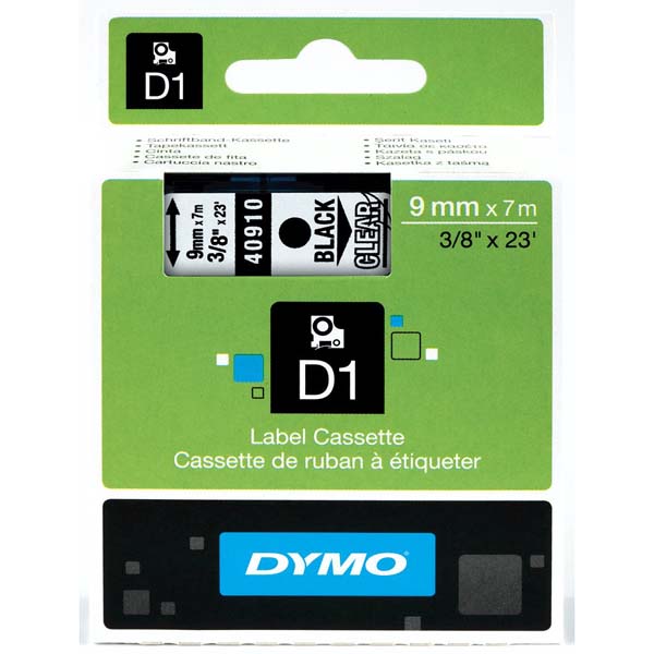 Páska Dymo D1 9 mm x 7m, černý tisk/průhledný podklad, 40910, S0720670