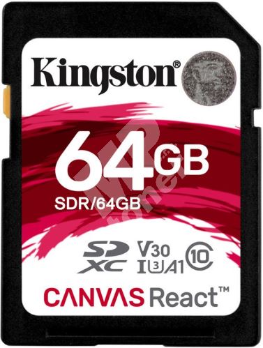 Kingston 64GB SDXC Canvas React U3 V30 A1 100R/70W 1