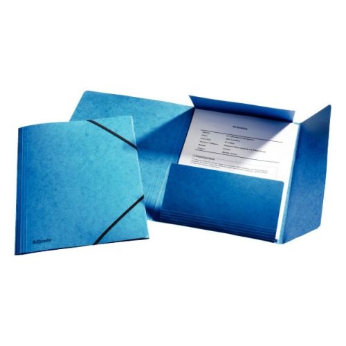 Tříchlopňová prešpánová deska Esselte, s gumičkou, modrá