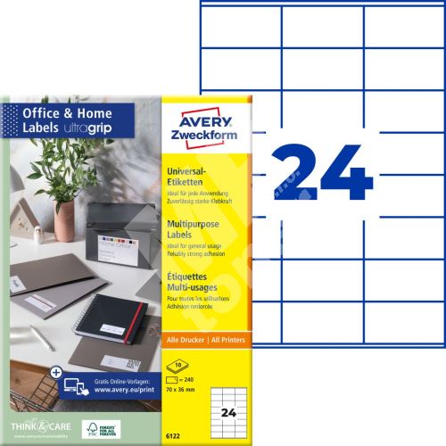 Samolepící etikety Ultragrip 70 x 36 mm, 10 listů A4 6122 1