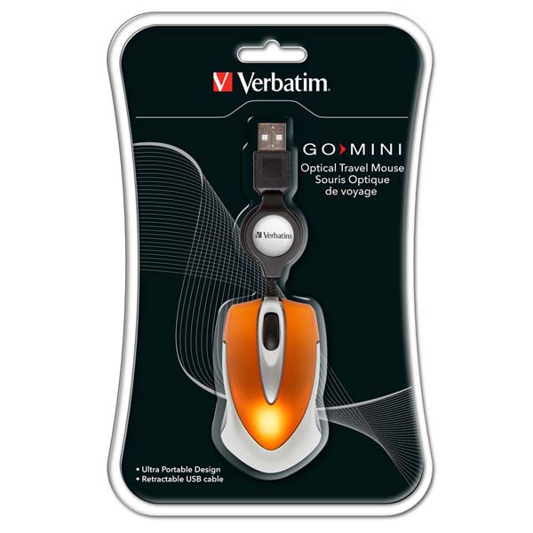 Myš Verbatim cestovní optická, 1 kolečko, USB, oranžová, 1000dpi