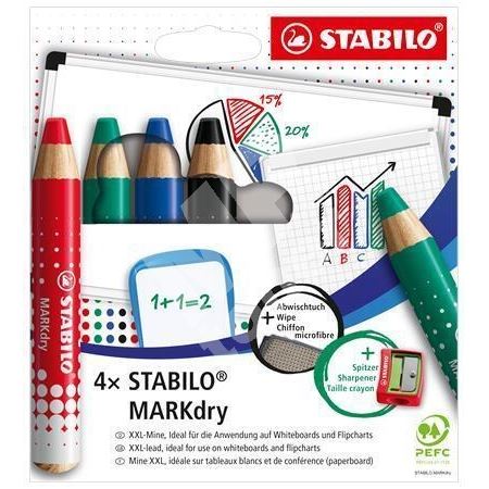 Popisovače Stabilo na bílou tabuli a flipchart MARKdry, 4 barvy 1