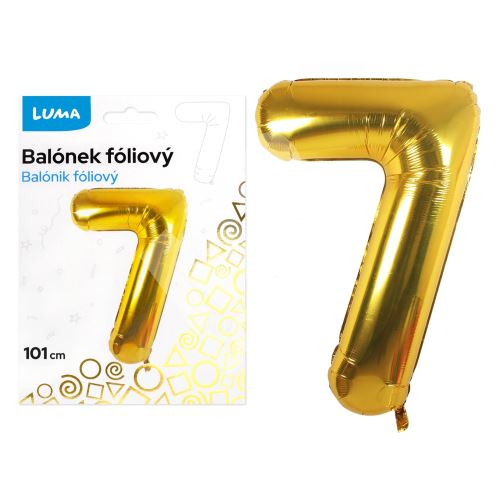 Balónek fóliový č. 7 ZLATÝ 101cm LUMA 1
