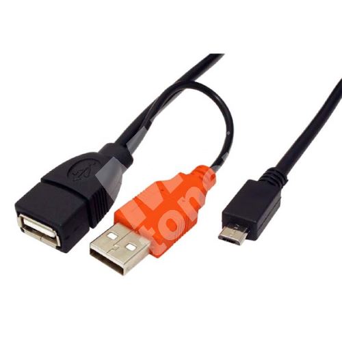 USB kabel (2.0), A(2x)-micro, M/M, 1m, zesilené napájení, No Name 1