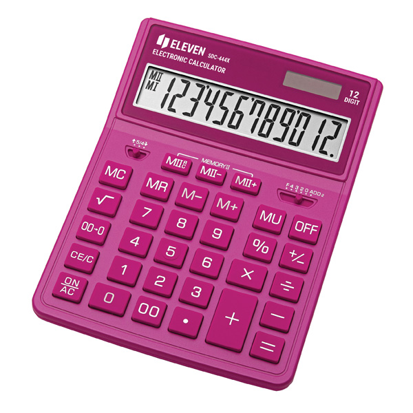 Kalkulačka Eleven SDC-444XRPKE, růžová, stolní, dvanáctimístná, duální napájení