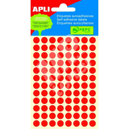 Samolepicí etikety Apli, kolečka 8mm, fluo červené 1