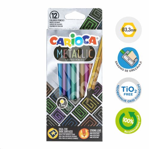Pastelky trojhranné Carioca Metallic, vysoce krycí, 12 barev 1