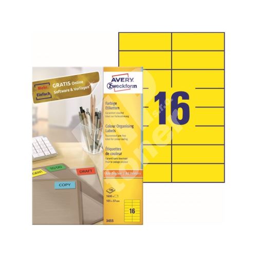 Barevné etikety univerzální AVERY 105x37 mm 100 listů A4 žluté - 3455 1