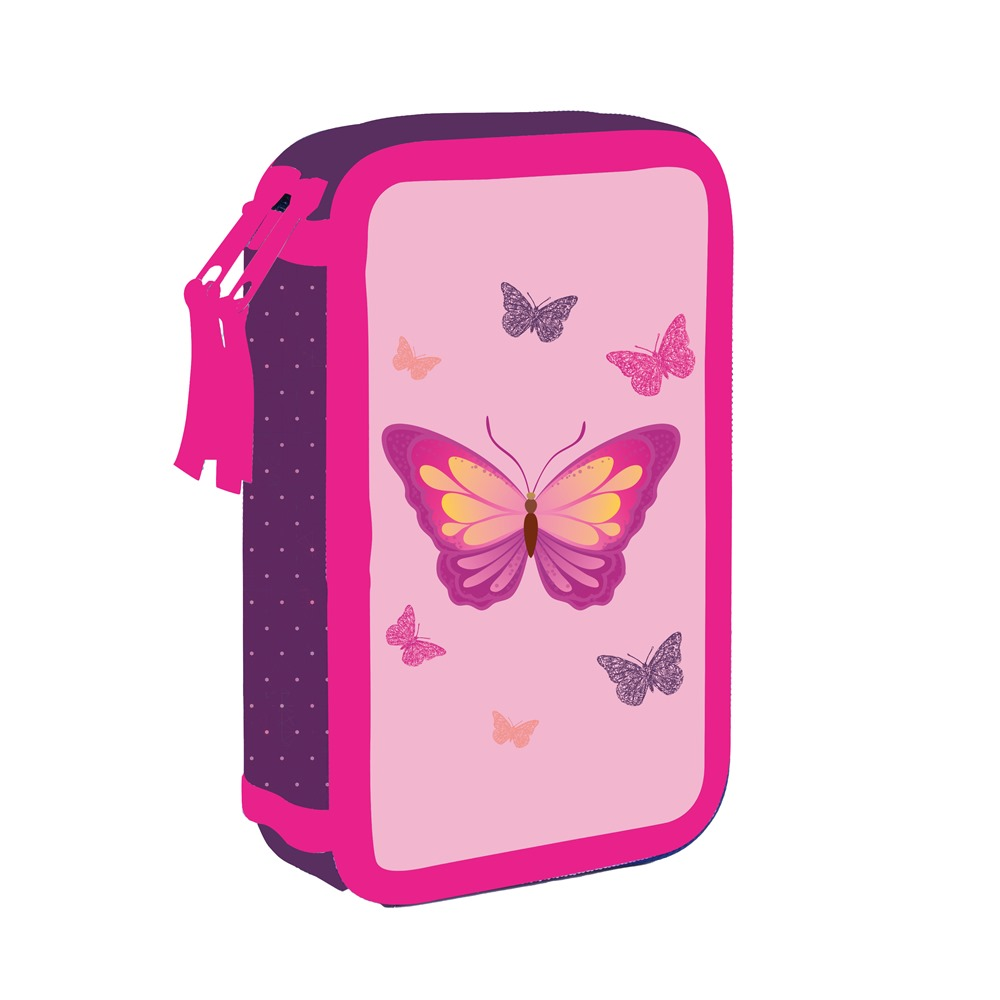 Penál 2 patrový prázdný Motýl Pink