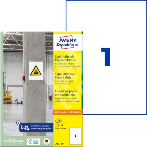 Super lepivé etikety 210 x 297 mm, 20 listů A4 L7877-20 1