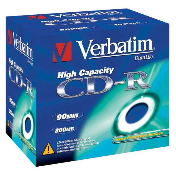 Verbatim CD-R, DataLife, 800 MB, 90min, Extra Protection, jewel box, 43428, 40x, 10-pack