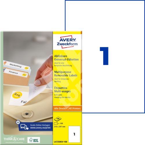 Samolepící etikety 210 x 297 mm, 100 listů A4 L4735REV-100 1