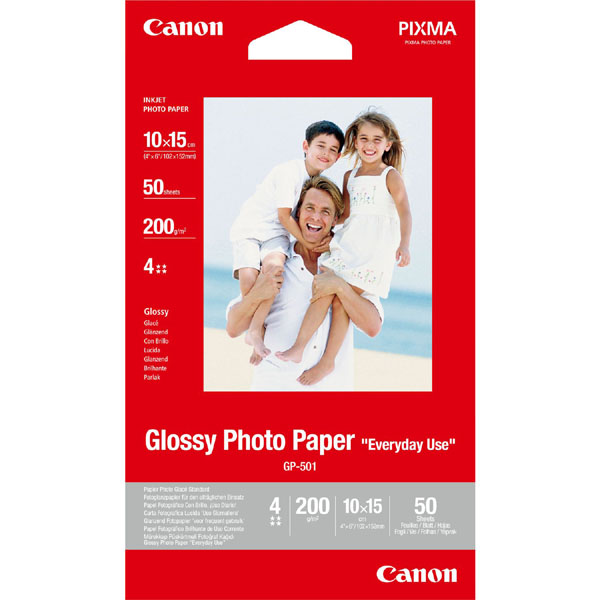 Canon Glossy Photo Paper, foto papír, lesklý, GP-501, bílý, 10x15cm, 210 g/m2, 50ks