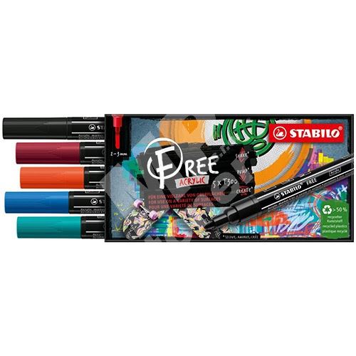 STABILO FREE Acrylic akrylový popisovač T300 Kulatý hrot 2-3 mm - Urban, sada 5 ks 1