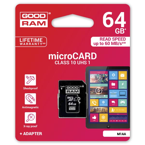 64GB Goodram Micro Secure Digital Card, micro SDXC, UHS-I, s adaptérem