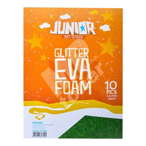 Dekorační pěna EVA zelená glitter A4, tloušťka 2,0 mm, 10ks 1