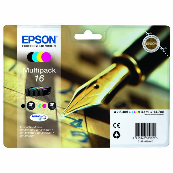 Inkoustová cartridge Epson C13T16264012, WF-2540WF, WF-2520NF, CMYK, 16, originál