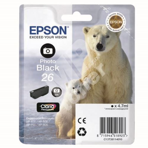 Cartridge Epson C13T26114012, photo black, 26, originál 1