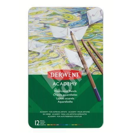 Akvarelové pastelky Derwent Academy, 12 barev, plechová krabička 1