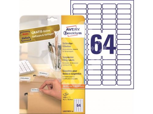 Etikety na závěsné složky 45,7 x 16,9 mm, 25 listů A4 L6021REV-25 1