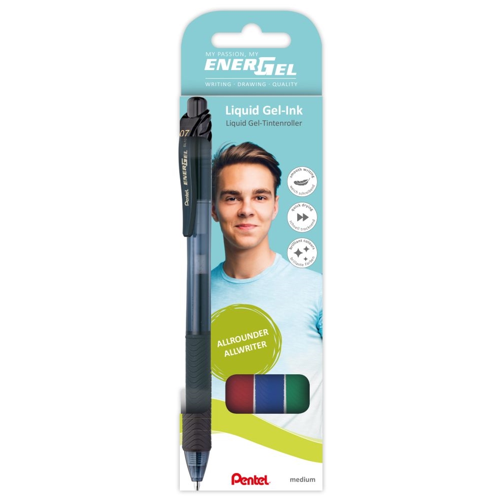 Kuličkové pero Pentel EnerGel BL107, 0,7mm, sada 4 základní barvy
