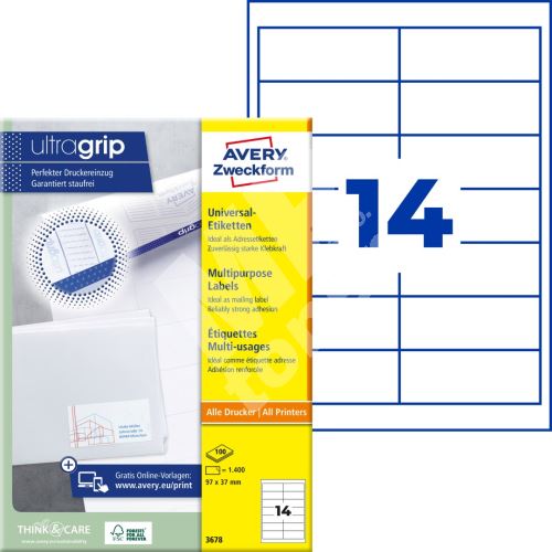 Univerzální etikety AVERY QuickPEEL, 97x37mm 100 listů A4 - 3678 1
