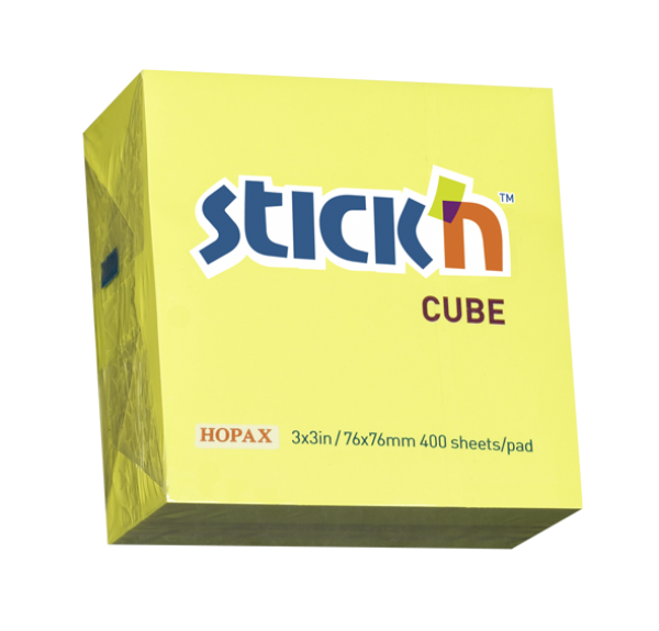 Samolepící bločky Stick'n 76x76mm, Neon žlutá, 400 lístků