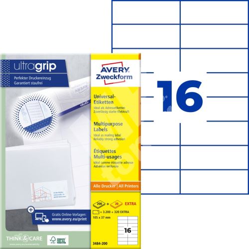 Samolepící etikety Ultragrip 105 x 37 mm 220 listů A4 3484-200 1