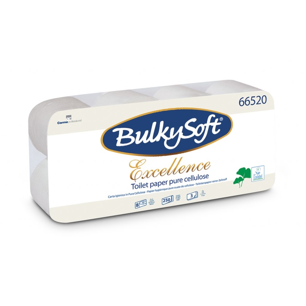 Toaletní papír BulkySoft Excellence 3vr., 250út., 28,75m, 8 rolí