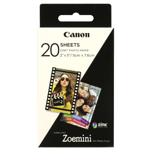 Canon ZINK Photo Paper, foto papír, lesklý, Zero Ink, bílý, 5x7,6cm, 20 ks