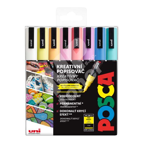 Uni Posca sada akrylových popisovačů PC-3M, 8 ks, mix pastelových barev 1
