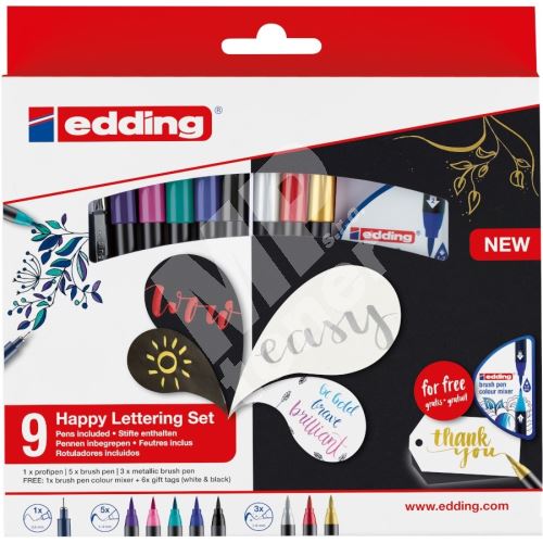 Štětcový popisovač Edding 1340, sada 9+2, Happy Lettering set 1