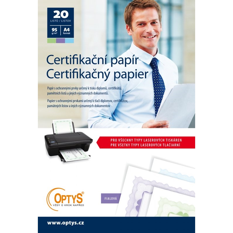 Certifikační papír A4, 20 listů, fialový, OP1575