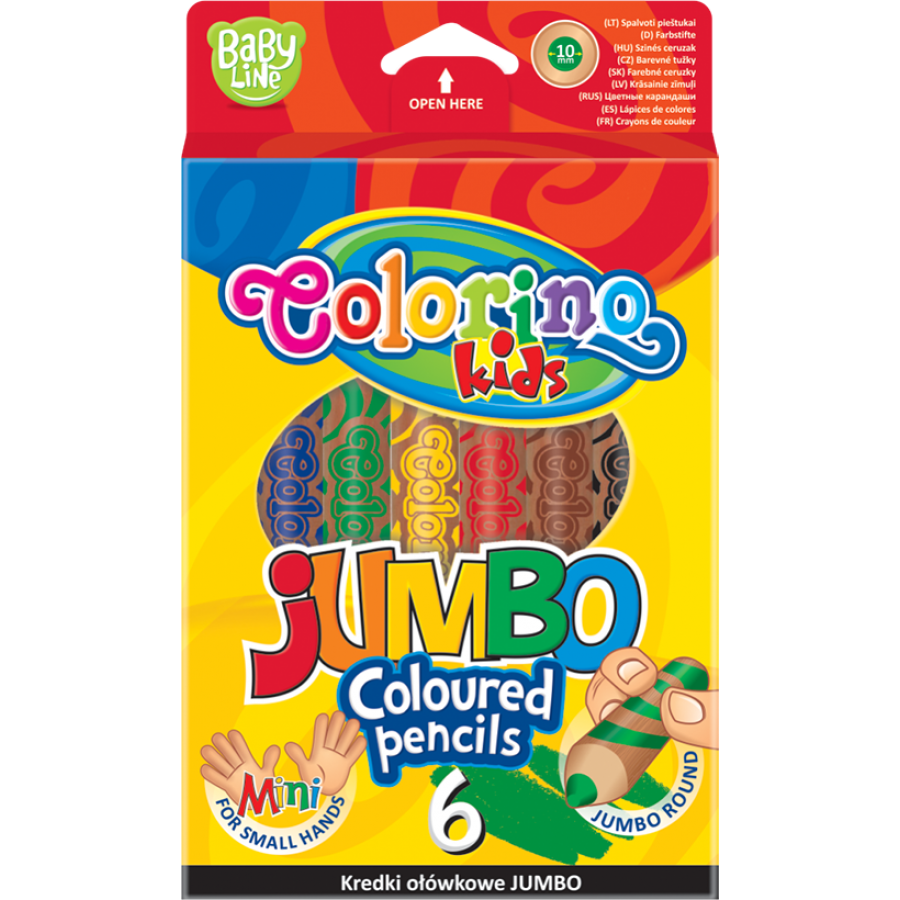 Pastelky kulaté Jumbo Colorino, s ořezávátkem, 6 barev