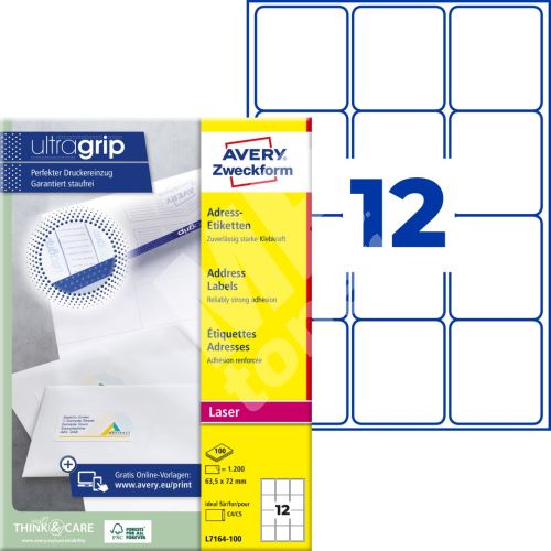 Adresní etikety Ultragrip 63,5 x 72 mm, 100 listů A4 L7164-100 1