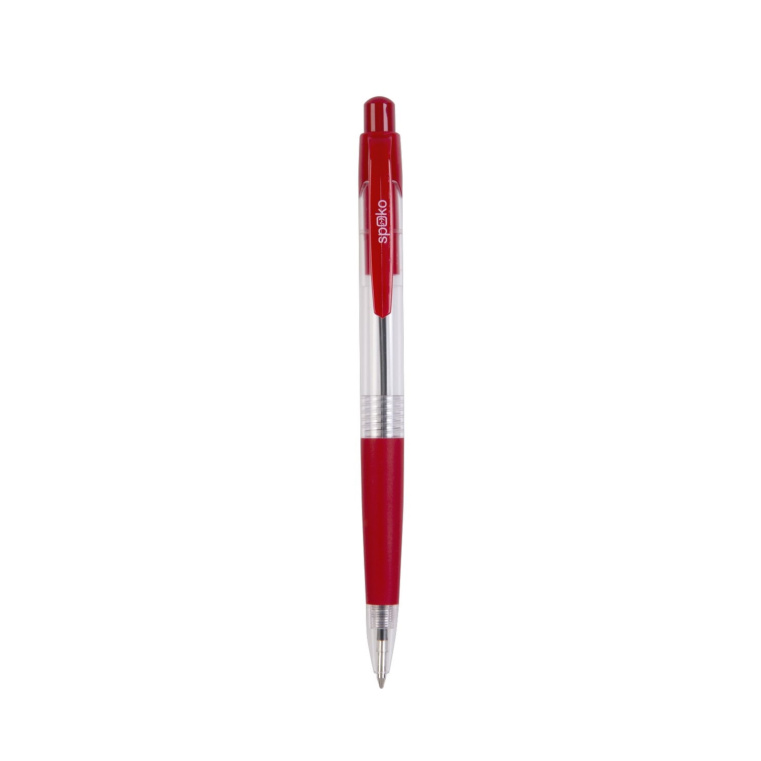 Kuličkové pero Spoko S0112, průhledné, červená náplň, červené