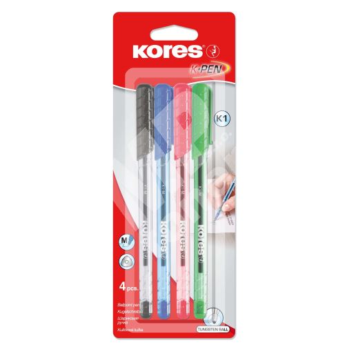Kuličkové pero Kores K1 Pen, trojhranné, šíře M-1 mm, mix 4 barev 1