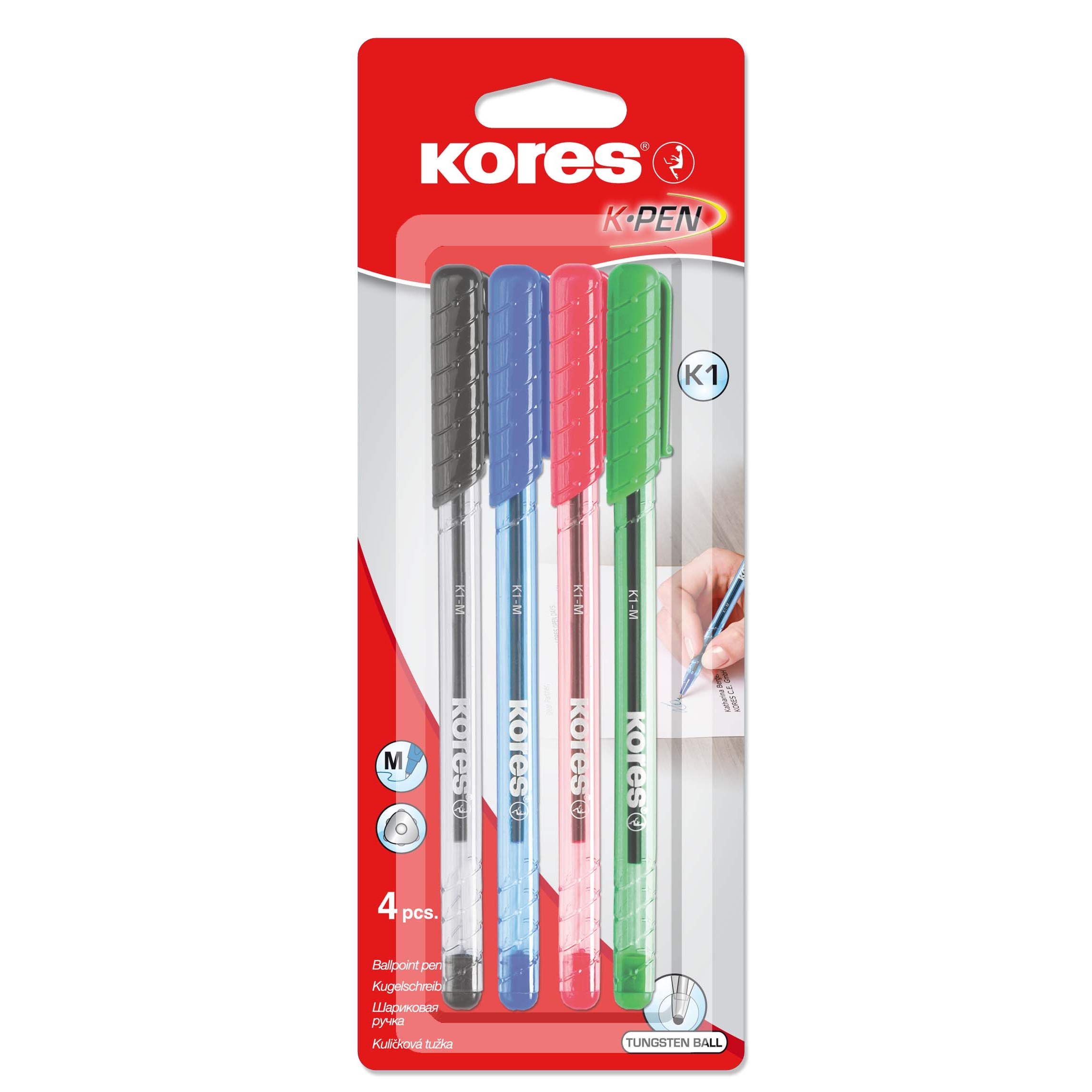 Kuličkové pero Kores K1 Pen, trojhranné, šíře M-1 mm, mix 4 barev