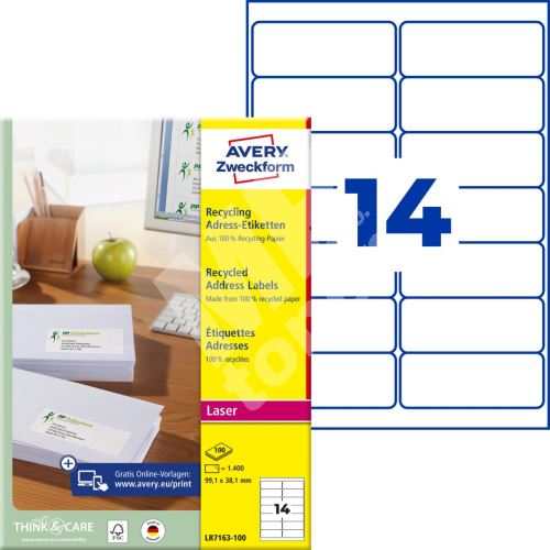 Recyklované adresní etikety 99,1 x 38,1 mm, 100 listů A4 LR7163-100 1