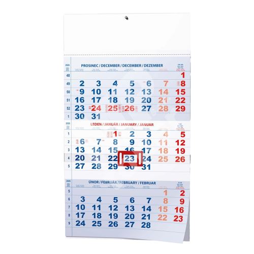 Nástěnný kalendář - Tříměsíční - A3 (s mezinárodními svátky) - modrý 1