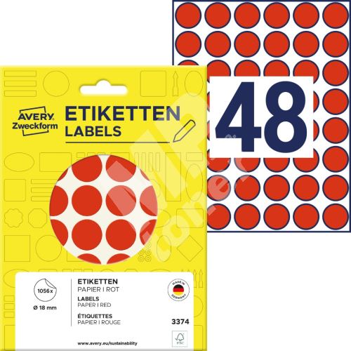 Etikety na ruční popis kolečko průměr 18 mm - červené - 3374 1