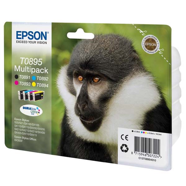 Inkoustová cartridge Epson C13T08954010, Stylus S20/SX200/SX400, CMYK, originál