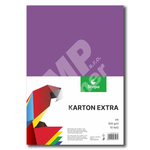 Barevný karton Extra 300g A4, 10listů, mix barev 2