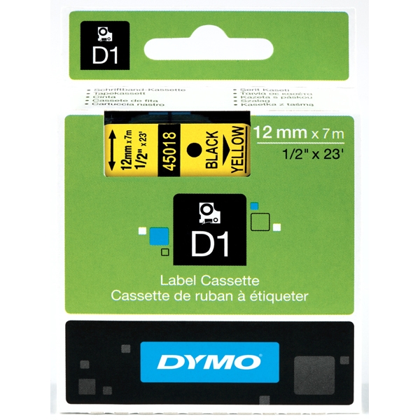 Páska Dymo D1 12 mm x 7m, černý tisk/žlutý podklad, 45018, S0720580
