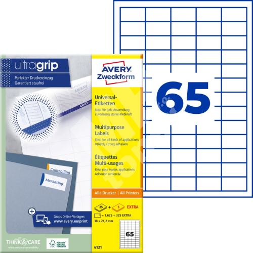 Samolepící etikety Ultragrip 38 x 21.2 mm, 30 listů A4 6121 1